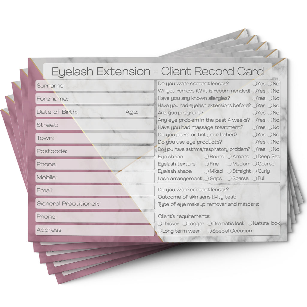 Eyelash Extension Client Card / Treatment Consultation Card / Salon Essentials Consent Form / Marble