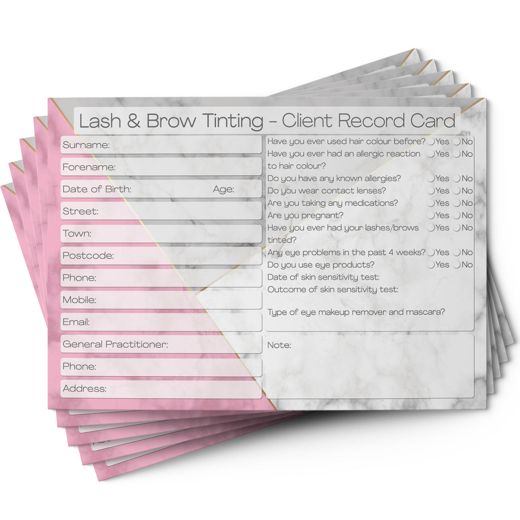 Lash & Brow Tinting Client Card / Treatment Consultation Card / Salon Essentials Consent Form / Marble