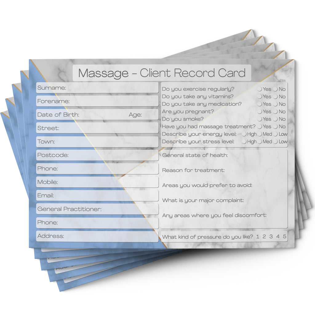 Massage Client Card / Treatment Consultation Card / Salon Essentials Consent Form / Marble