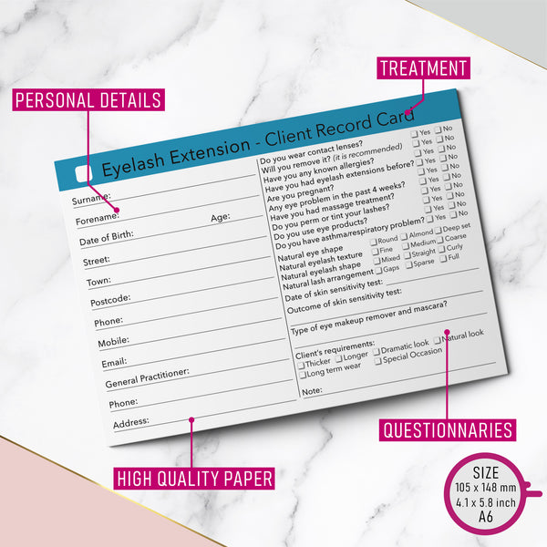 Eyelash Extension Client Card / Treatment Consultation Card