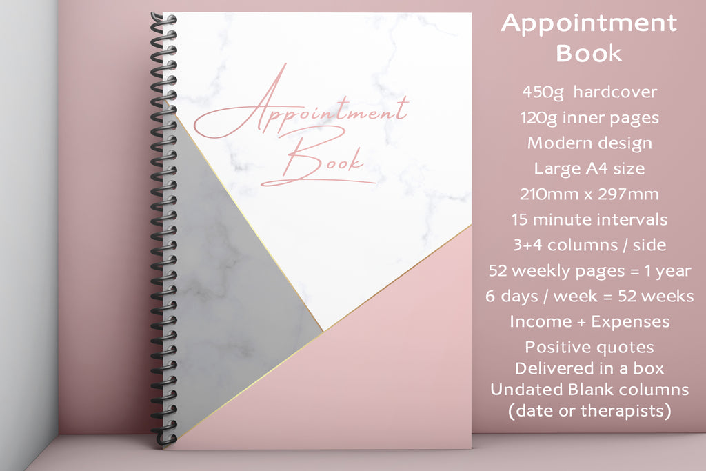 A4 Undated Appointment Pink Book for Beauty Salons Therapists 4 Columns Income Expenses Calendar