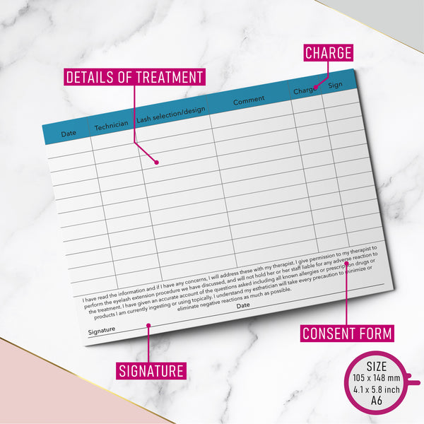 Eyelash Extension Client Card / Treatment Consultation Card