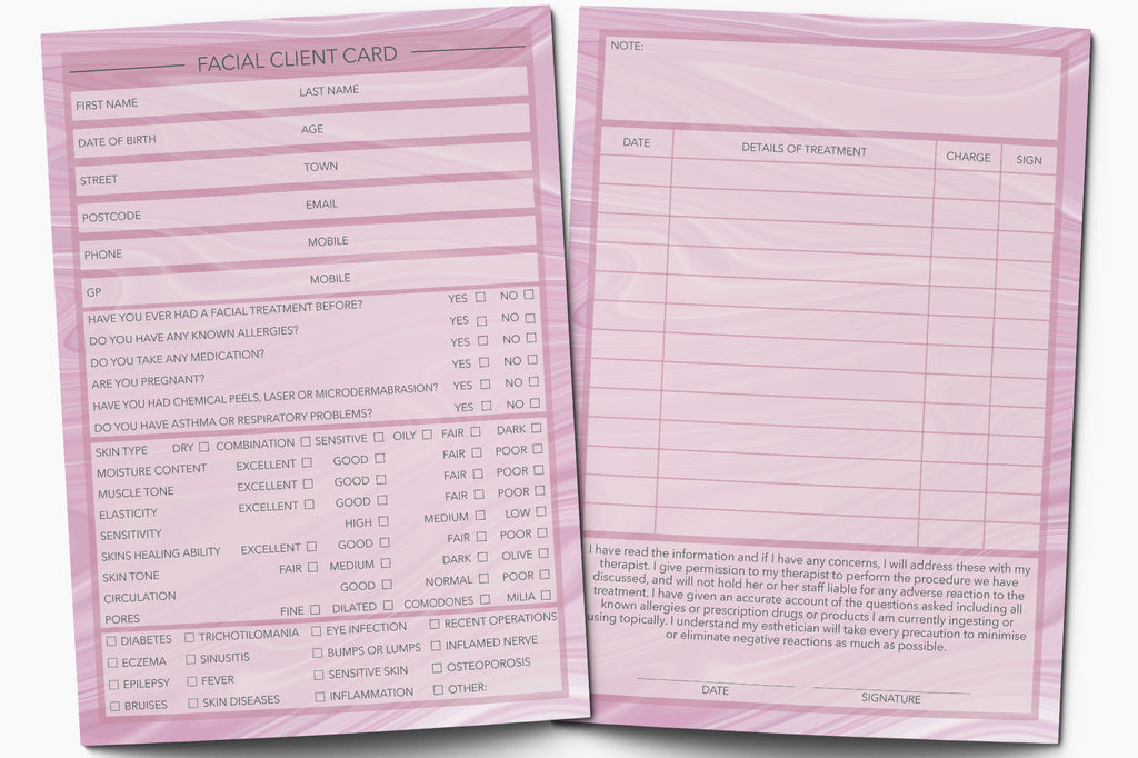 Facial Treatment Client Card / Treatment Consultation Card / Portrait Design