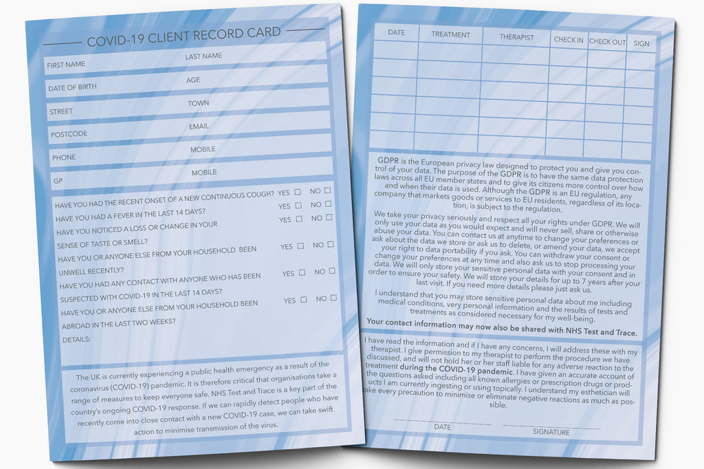 COVID-19 NHS Client Card / Treatment Consultation Card / Portrait Design