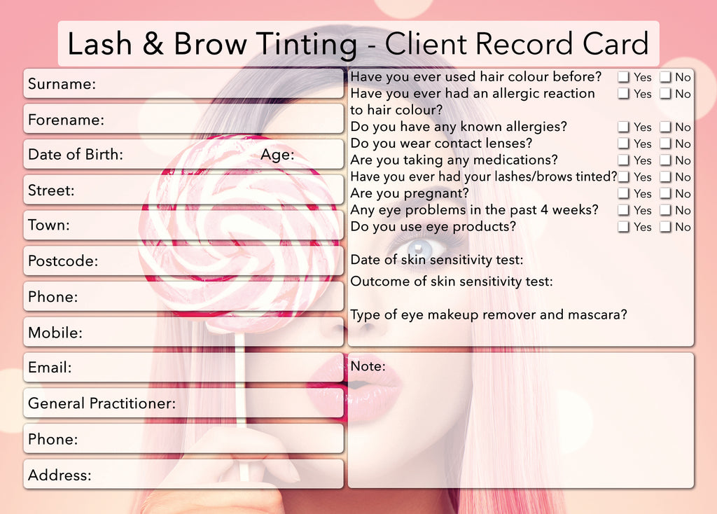 Lash & Brow Tinting Client Card / Treatment Consultation Card / Photo Background