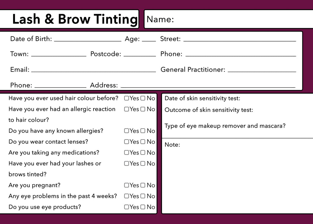 Lash & Brow Tinting Client Card Premium Paper - GDPR Compliant