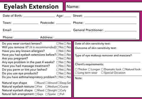 Eyelash Extension Client Card Premium Paper - GDPR Compliant