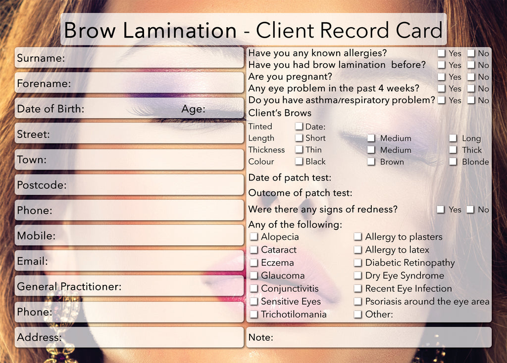 Brow Lamination Client Card / Treatment Consultation Card / Photo Background