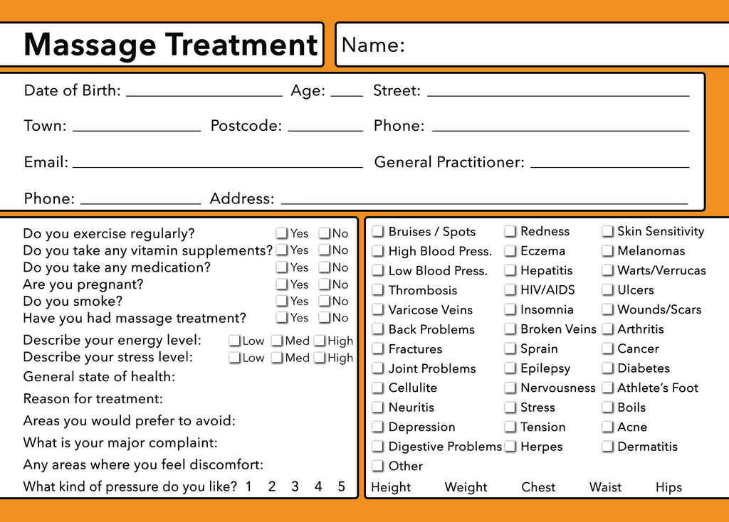 GDPR Compliant Client Card / Massage Client Cards