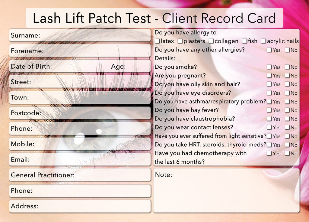 NEW Lash Lift Patch Test Client Card / Treatment Consultation Card / Photo Background