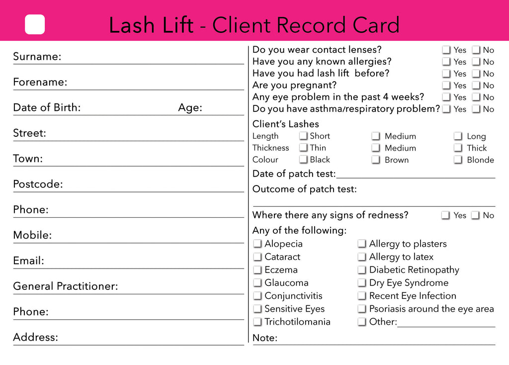 Lash Lift Client Card / Treatment Consultation Card