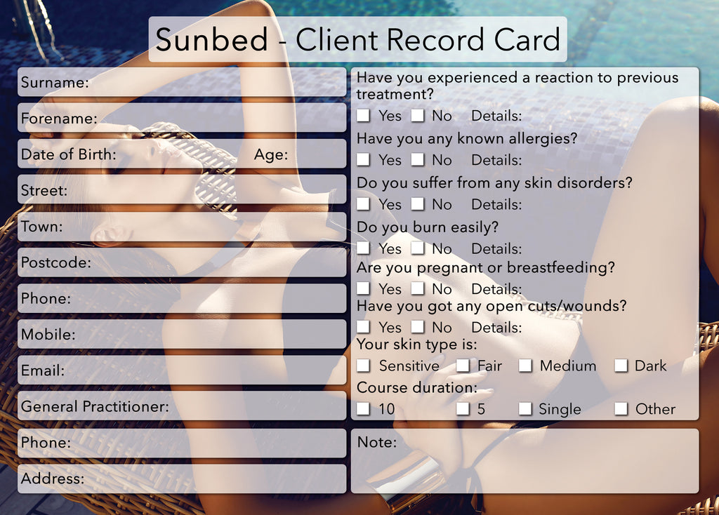 Sunbed Client Card / Treatment Consultation Card / Photo Background