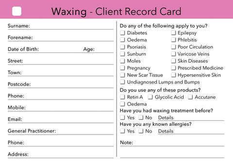 waxing client card