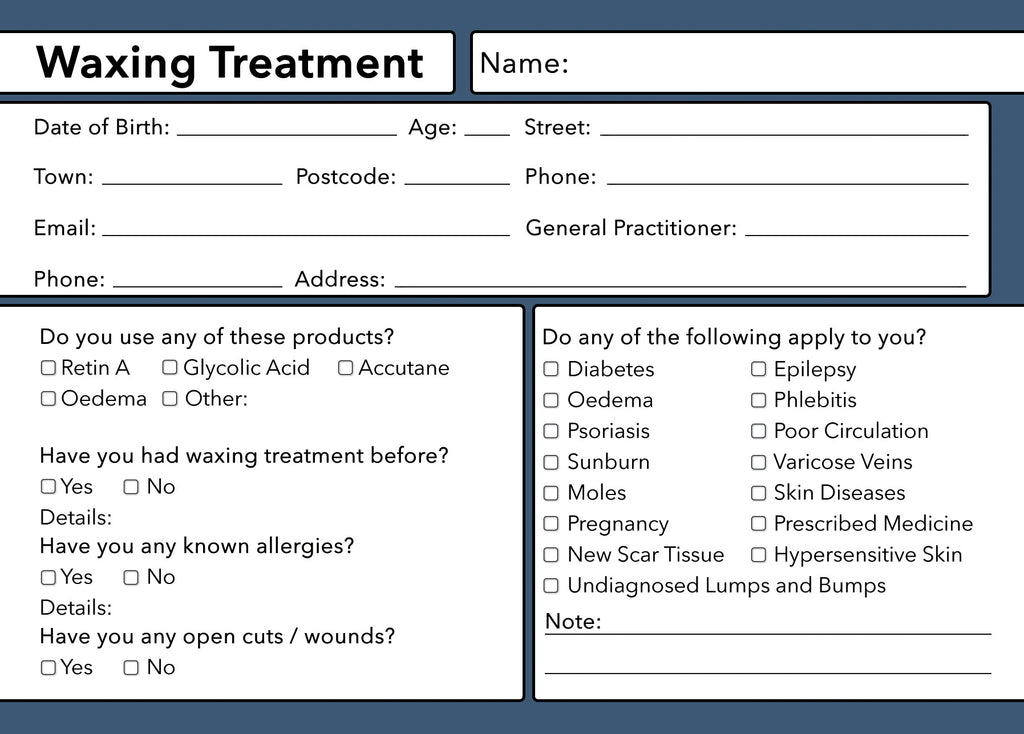 Waxing Client Card Premium Paper - GDPR Compliant