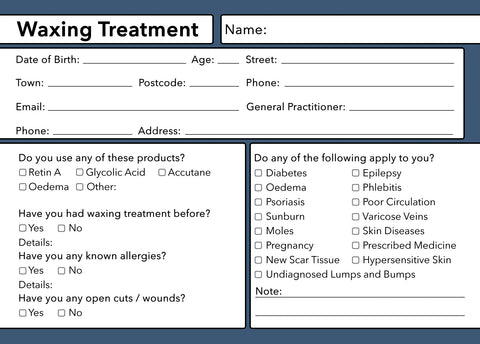 Waxing Client Card Premium Paper - GDPR Compliant