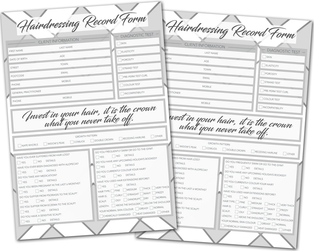 Hairdressing Client Card / A5 Large Consultation Card Form