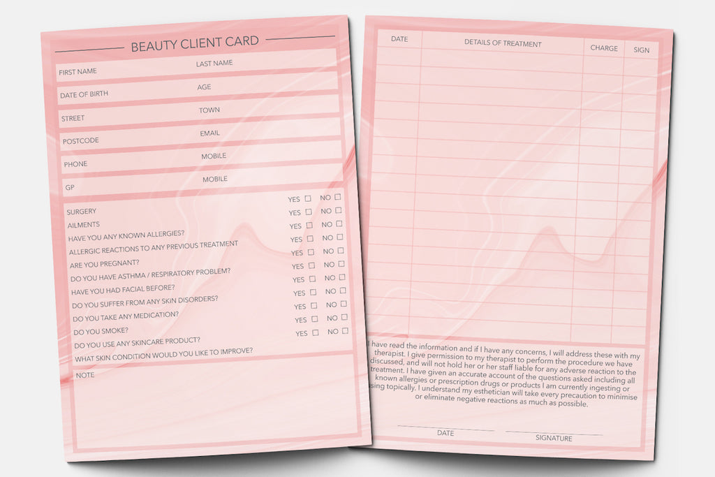 Beauty Client Card / Treatment Consultation Card / Portrait Design