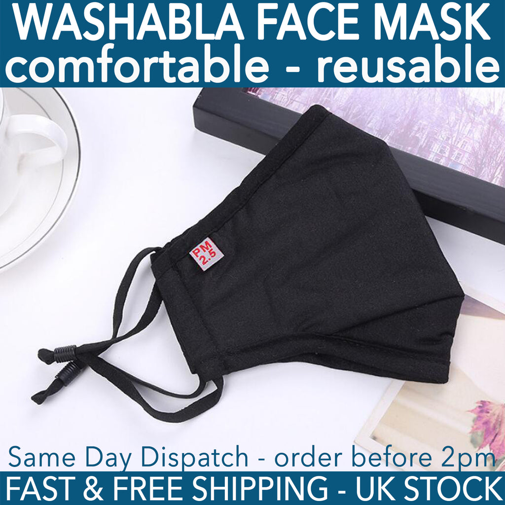 Black Reusable Fabric Mask Compatible with PM2.5 Activated Carbon Filter