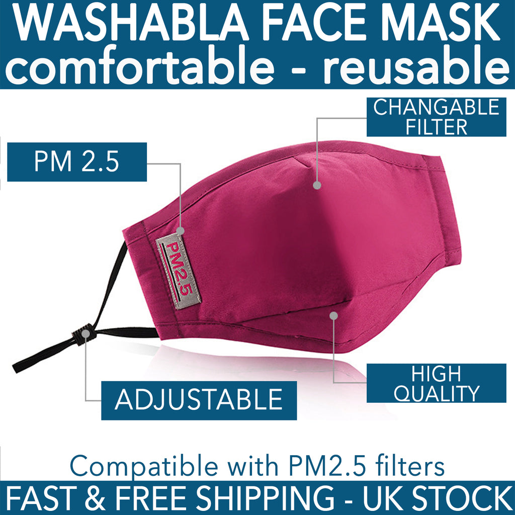 Pink Reusable Fabric Mask Compatible with PM2.5 Activated Carbon Filter