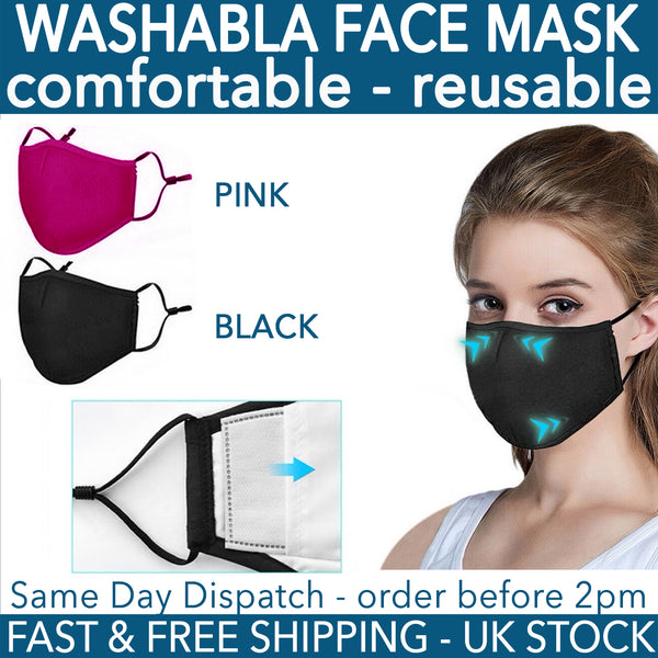 Black Reusable Fabric Mask Compatible with PM2.5 Activated Carbon Filter