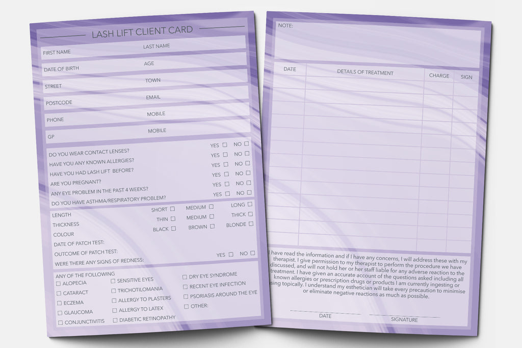 Lash Lift Client Card / Treatment Consultation Card / Portrait Design