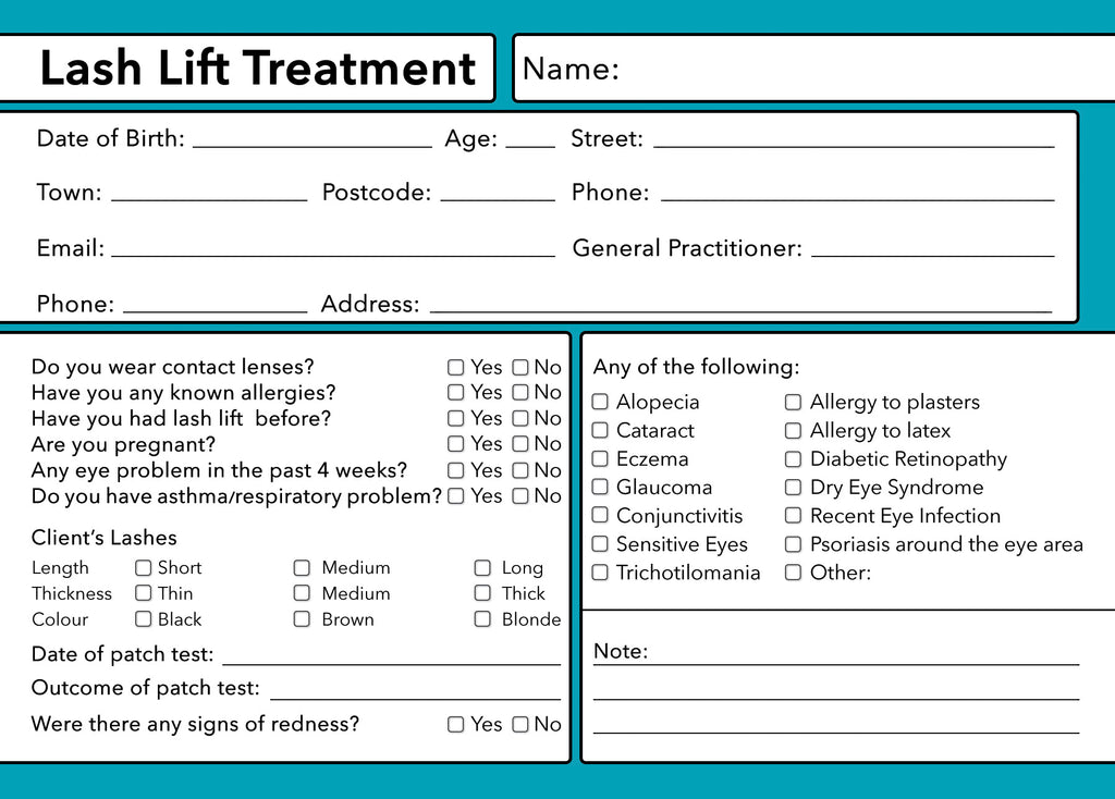 Lash Lift Client Card Premium Paper - GDPR Compliant