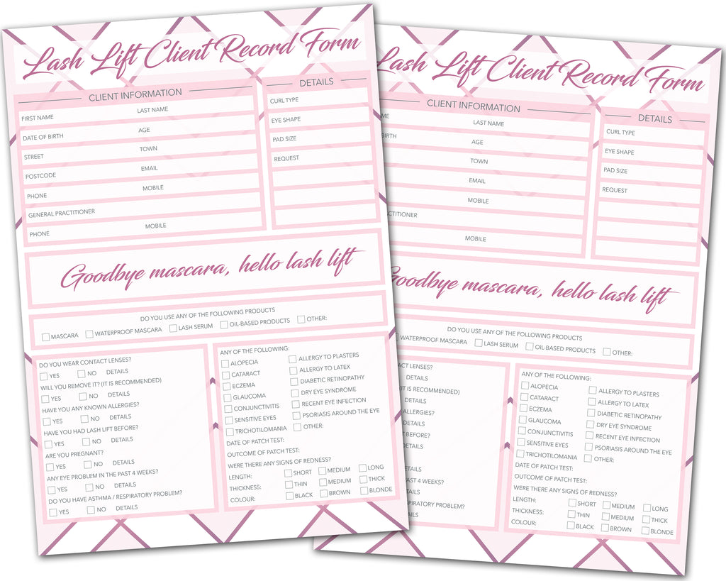 Lash Lift Client Card / A5 Large Consultation Card Form / GDPR Compliant