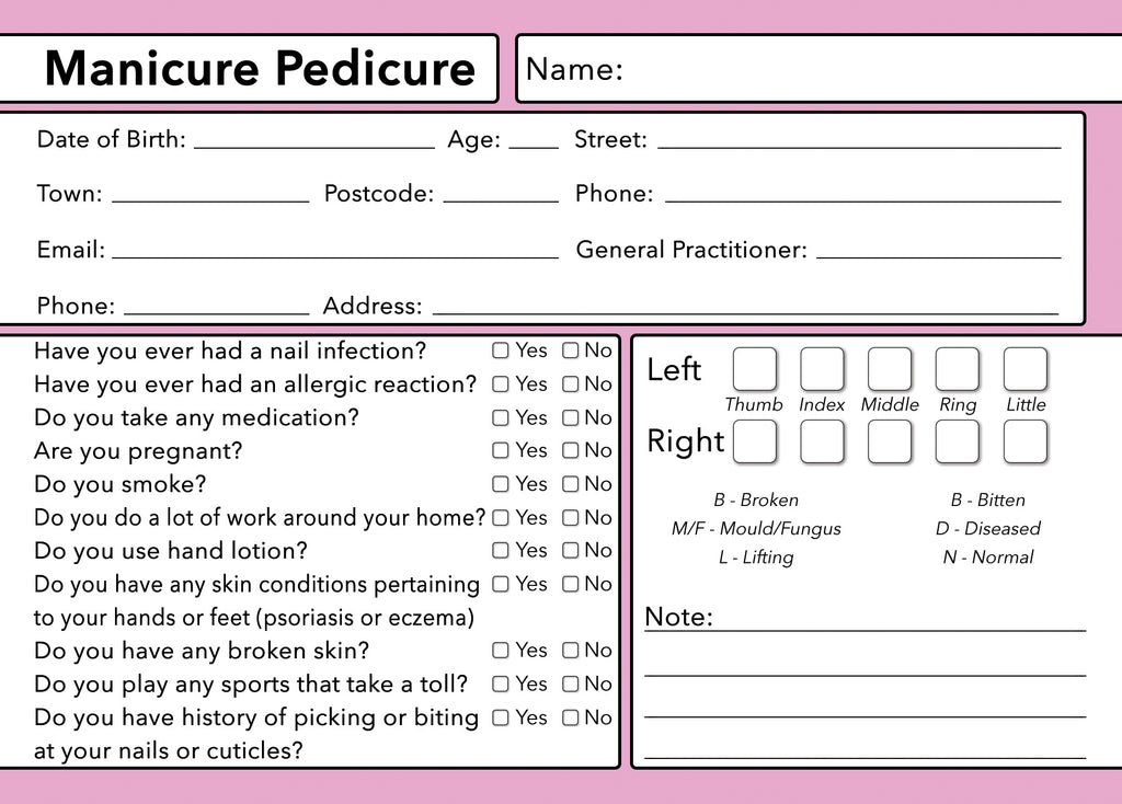 Nail Manicure Pedicure Client Card Premium Paper - GDPR Compliant