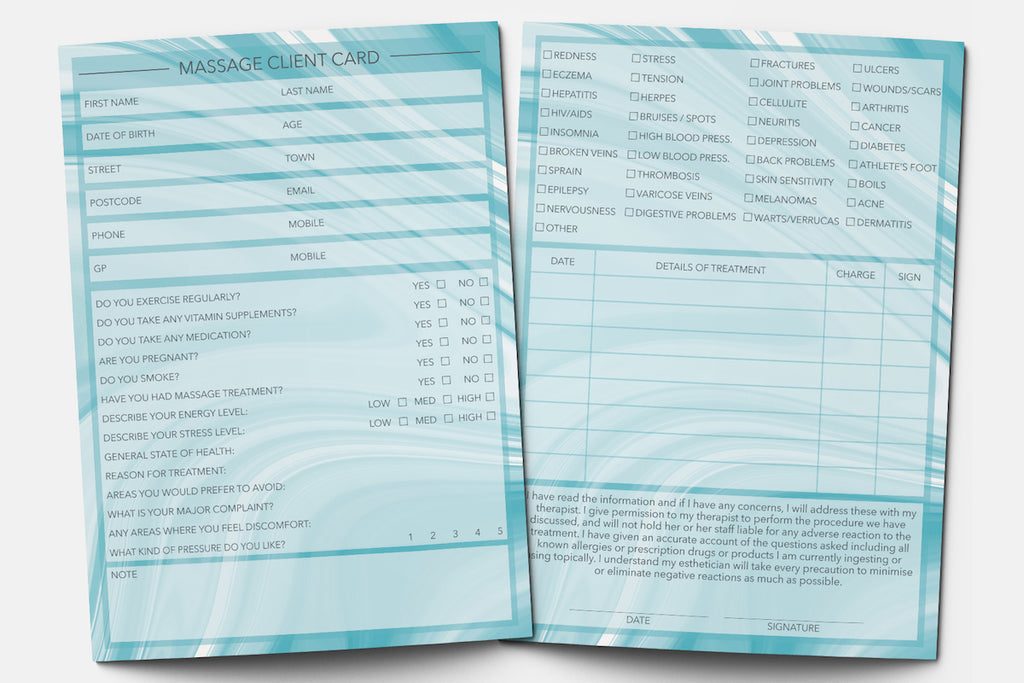 Massage Client Card / Treatment Consultation Card / Portrait Design