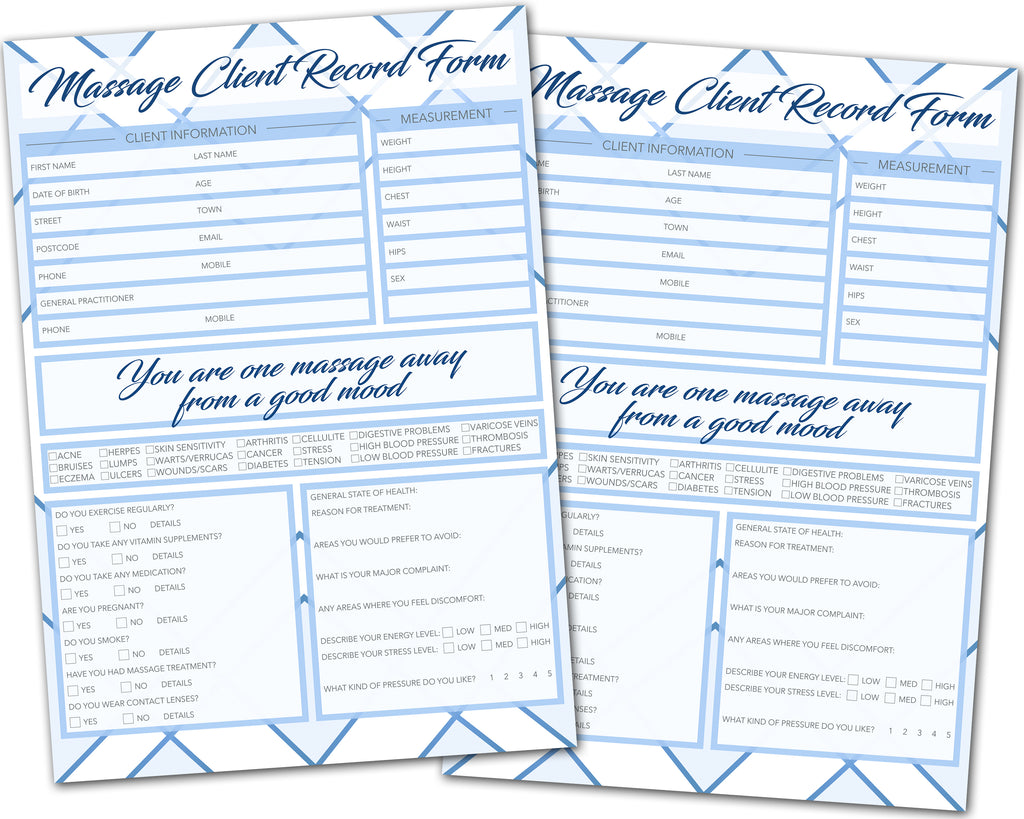 Massage Client Card / A5 Large Consultation Card Form / GDPR Compliant
