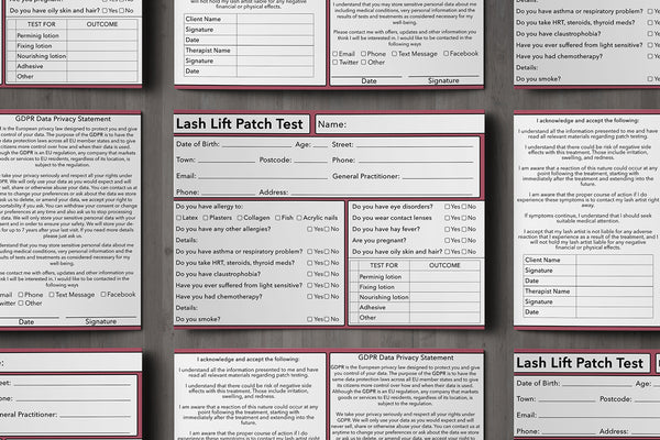 Lash Lift Patch Test Client Card Premium Paper - GDPR Compliant