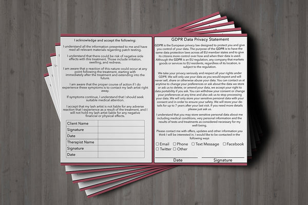 Lash Lift Patch Test Client Card Premium Paper - GDPR Compliant