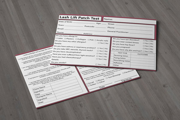 Lash Lift Patch Test Client Card Premium Paper - GDPR Compliant
