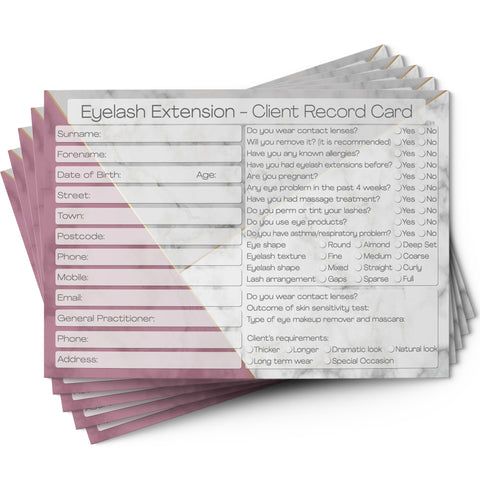 Eyelash Extension Client Card / Treatment Consultation Card / Salon Essentials Consent Form / Marble