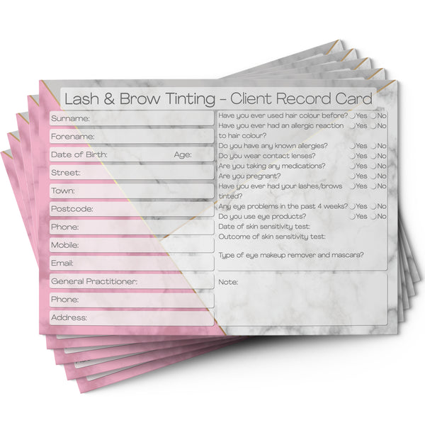 Lash & Brow Tinting Client Card / Treatment Consultation Card / Salon Essentials Consent Form / Marble