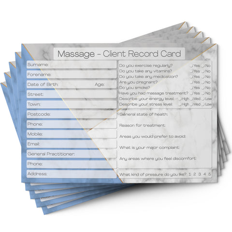 Massage Client Card / Treatment Consultation Card / Salon Essentials Consent Form / Marble