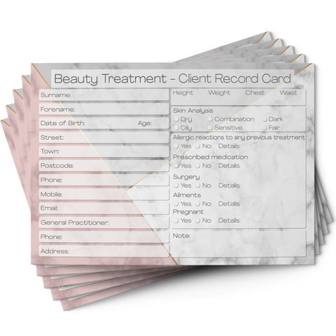 Beauty Client Card / Treatment Consultation Card / Salon Essentials Consent Form / Marble