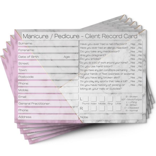 Nail Care Client Card / Treatment Consultation Card / Salon Essentials Consent Form / Marble