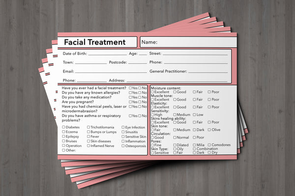 Facial Treatment Client Card Premium Paper - GDPR Compliant