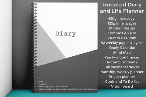 Undated Life Planner + Monthly / Weekly Spread A5 Size Book - Fast & Free UK Shipping