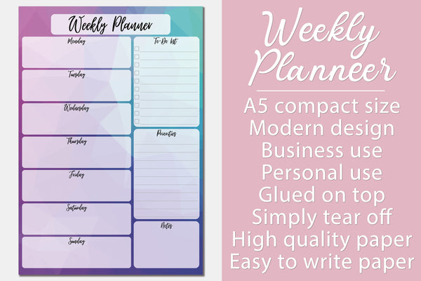 Weekly Planner Notepad A5 To Do Tear Off Memo Pad Organiser Undated