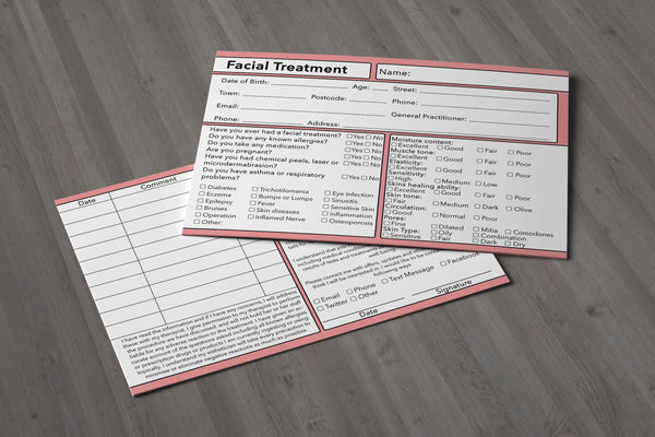 Facial Treatment Client Card Premium Paper - GDPR Compliant