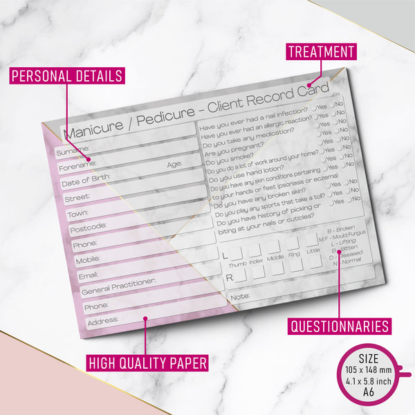 Nail Care Client Card / Treatment Consultation Card / Salon Essentials Consent Form / Marble