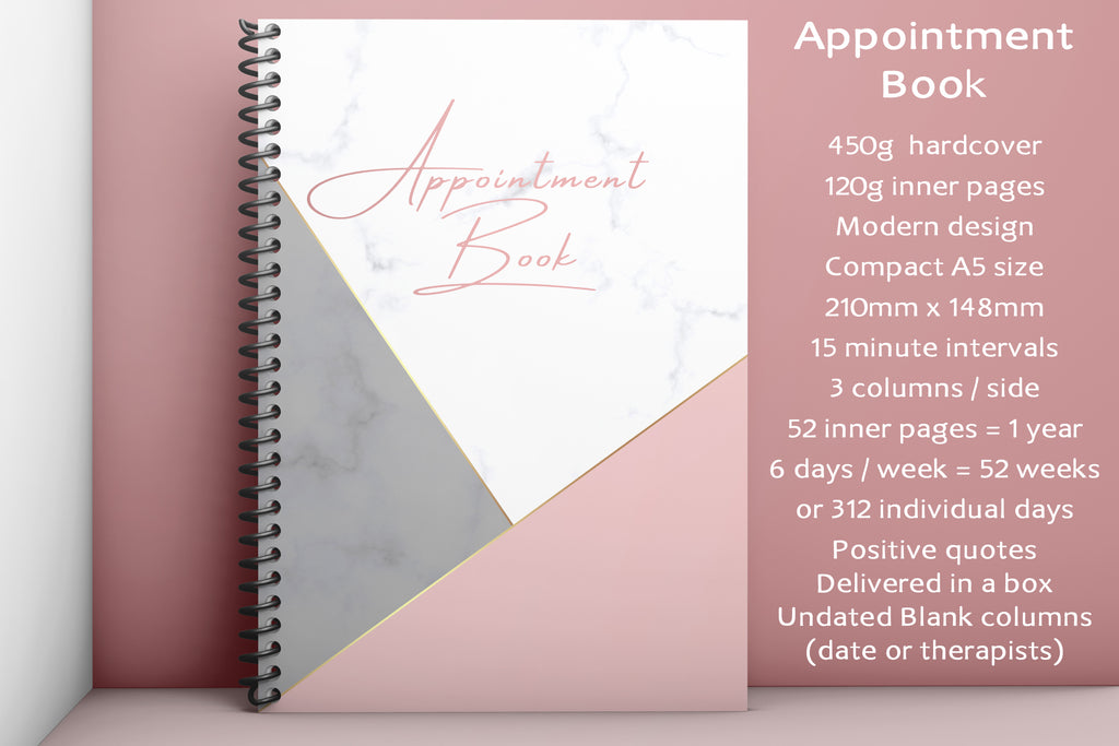 A5 Undated Appointment Book for Beauty Salons Therapists 3 Columns Beauty Nail Massage