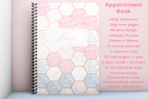 A5 Undated Appointment Book for Beauty Salons Therapists 3 Columns Beauty Nail Massage