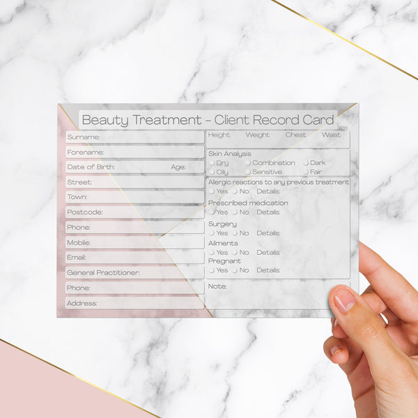 Beauty Client Card / Treatment Consultation Card / Salon Essentials Consent Form / Marble