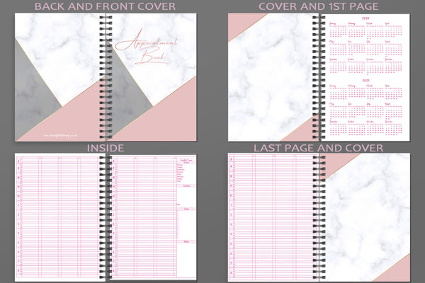 A4 Undated Appointment Pink Book for Beauty Salons Therapists 4 Columns Income Expenses Calendar