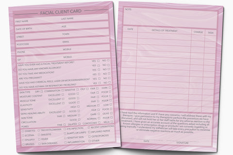 Facial Treatment Client Card / Treatment Consultation Card / Portrait Design