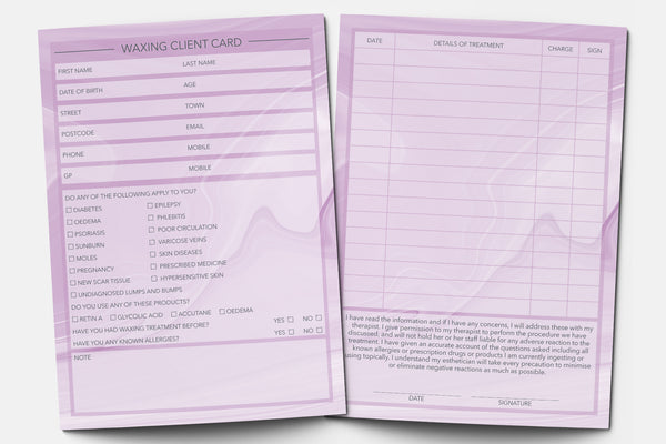 Waxing Client Card / Treatment Consultation Card / Portrait Design