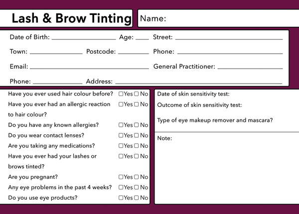 Lash & Brow Tinting Client Card Premium Paper - GDPR Compliant